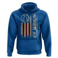 Sober AF Hoodie Alcoholism Addiction Recovery Rehabilitation Vintage American Flag