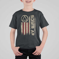 Sober AF T Shirt For Kid Alcoholism Addiction Recovery Rehabilitation Vintage American Flag