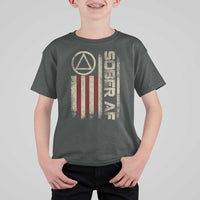 Sober AF T Shirt For Kid Alcoholism Addiction Recovery Rehabilitation Vintage American Flag