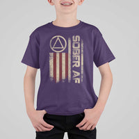 Sober AF T Shirt For Kid Alcoholism Addiction Recovery Rehabilitation Vintage American Flag