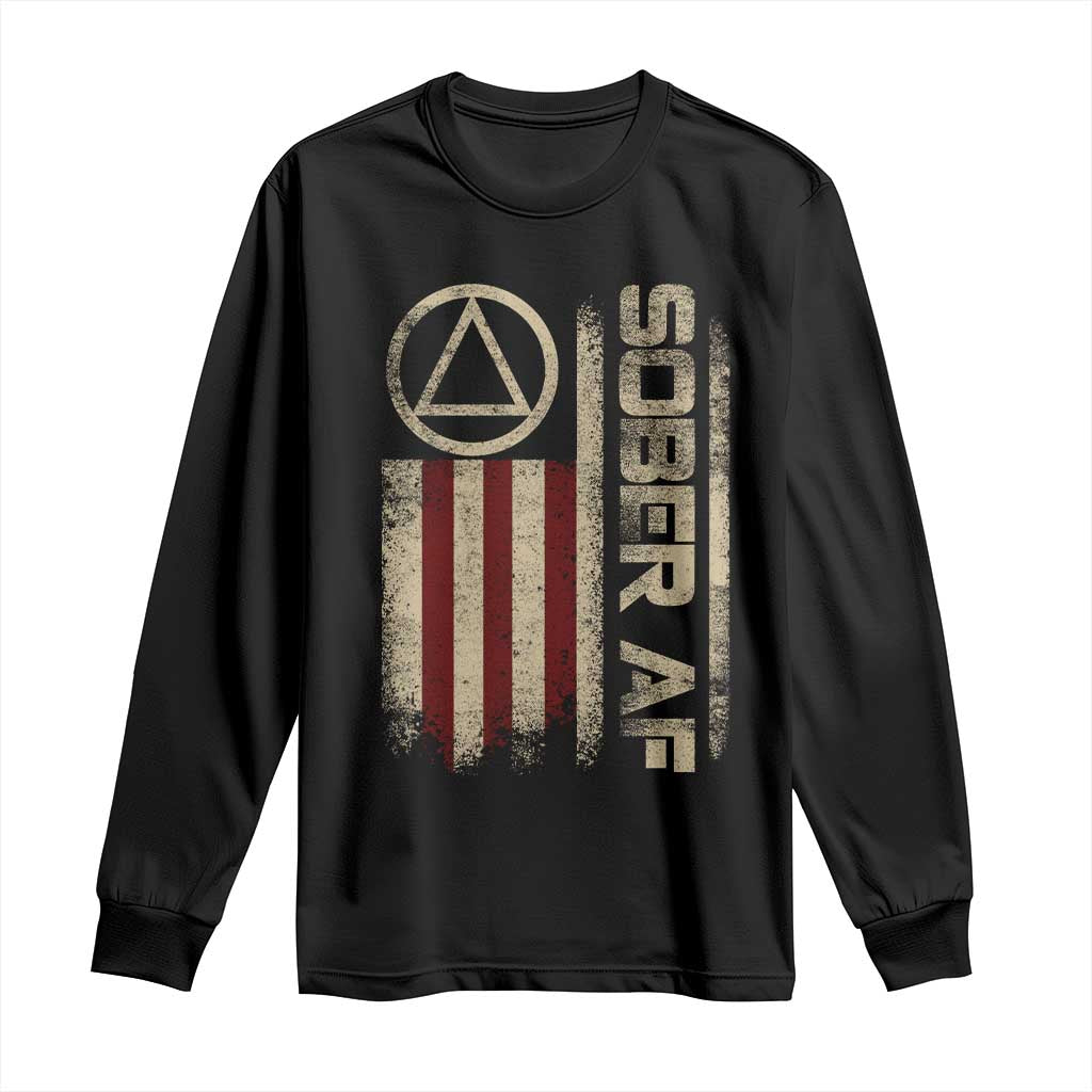 Sober AF Long Sleeve Shirt Alcoholism Addiction Recovery Rehabilitation Vintage American Flag