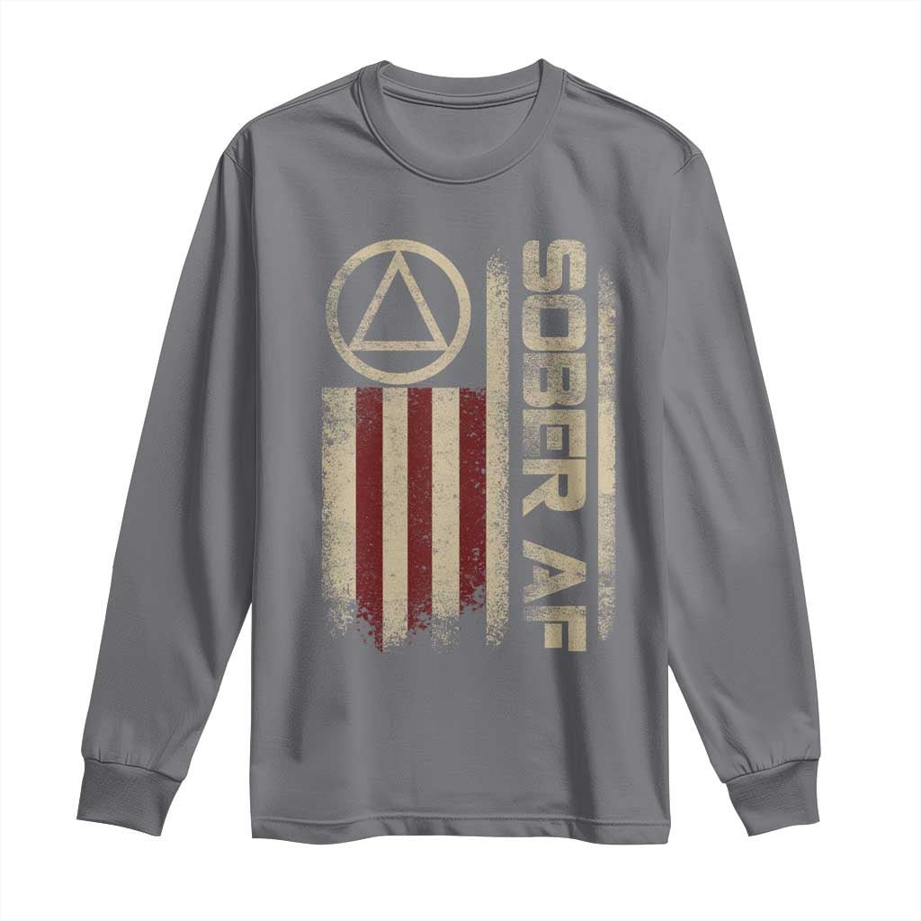 Sober AF Long Sleeve Shirt Alcoholism Addiction Recovery Rehabilitation Vintage American Flag
