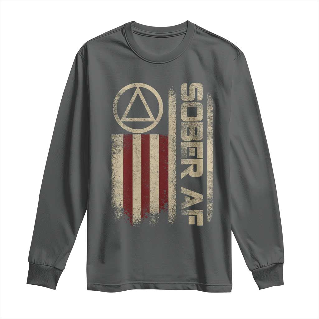 Sober AF Long Sleeve Shirt Alcoholism Addiction Recovery Rehabilitation Vintage American Flag