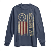 Sober AF Long Sleeve Shirt Alcoholism Addiction Recovery Rehabilitation Vintage American Flag