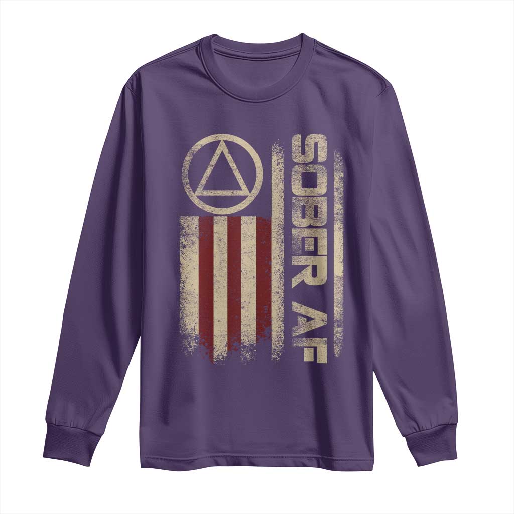 Sober AF Long Sleeve Shirt Alcoholism Addiction Recovery Rehabilitation Vintage American Flag