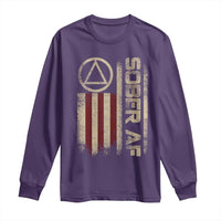 Sober AF Long Sleeve Shirt Alcoholism Addiction Recovery Rehabilitation Vintage American Flag