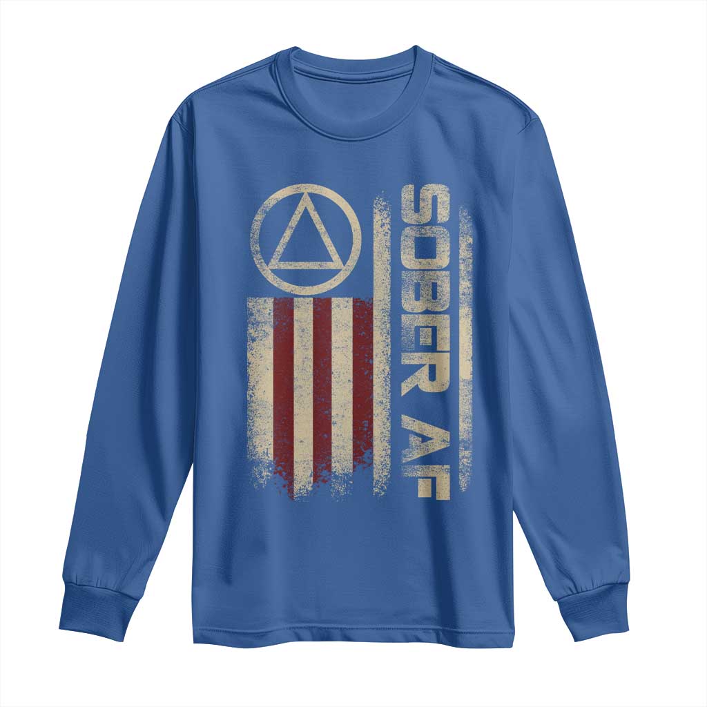 Sober AF Long Sleeve Shirt Alcoholism Addiction Recovery Rehabilitation Vintage American Flag