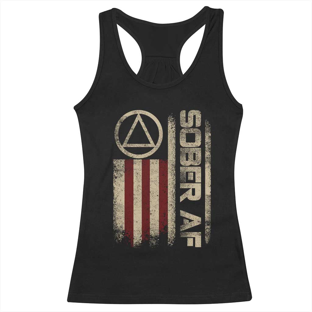 Sober AF Racerback Tank Top Alcoholism Addiction Recovery Rehabilitation Vintage American Flag