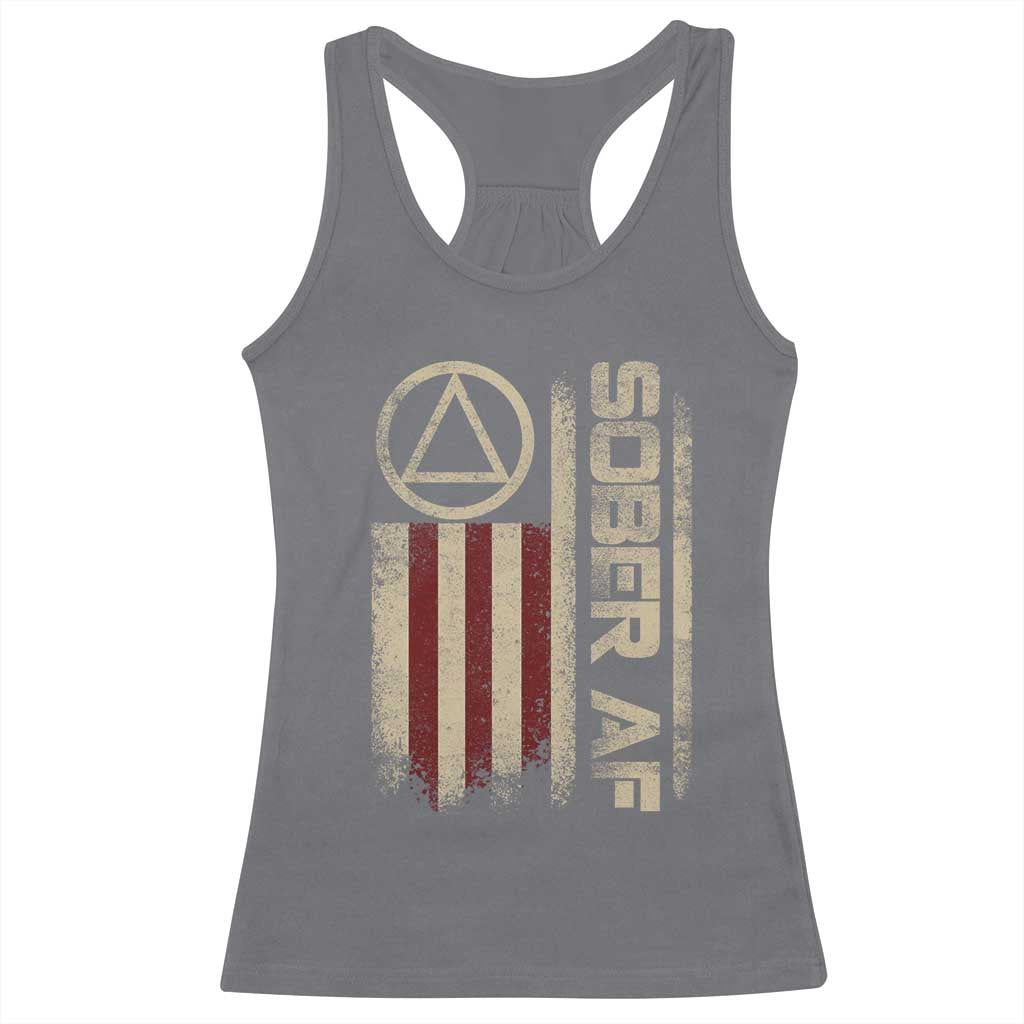 Sober AF Racerback Tank Top Alcoholism Addiction Recovery Rehabilitation Vintage American Flag