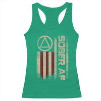 Sober AF Racerback Tank Top Alcoholism Addiction Recovery Rehabilitation Vintage American Flag