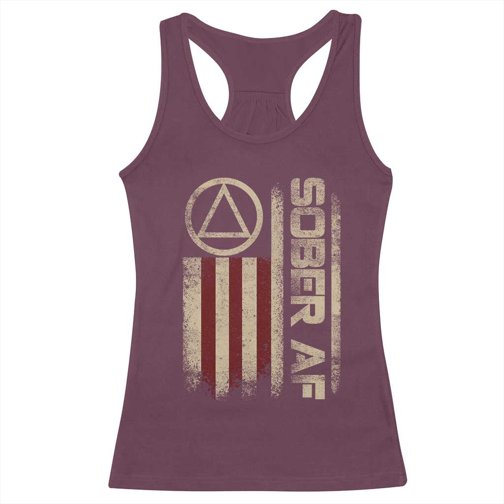 Sober AF Racerback Tank Top Alcoholism Addiction Recovery Rehabilitation Vintage American Flag