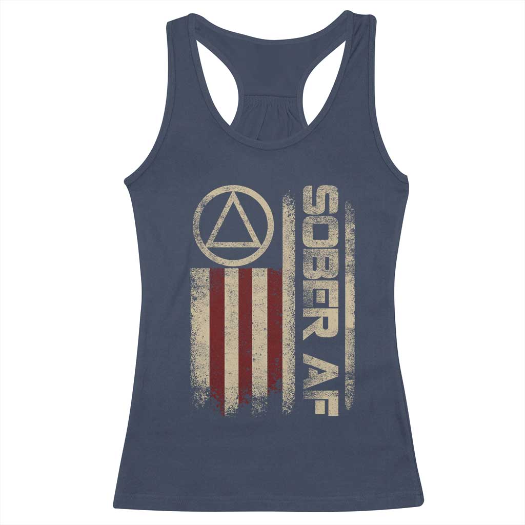 Sober AF Racerback Tank Top Alcoholism Addiction Recovery Rehabilitation Vintage American Flag