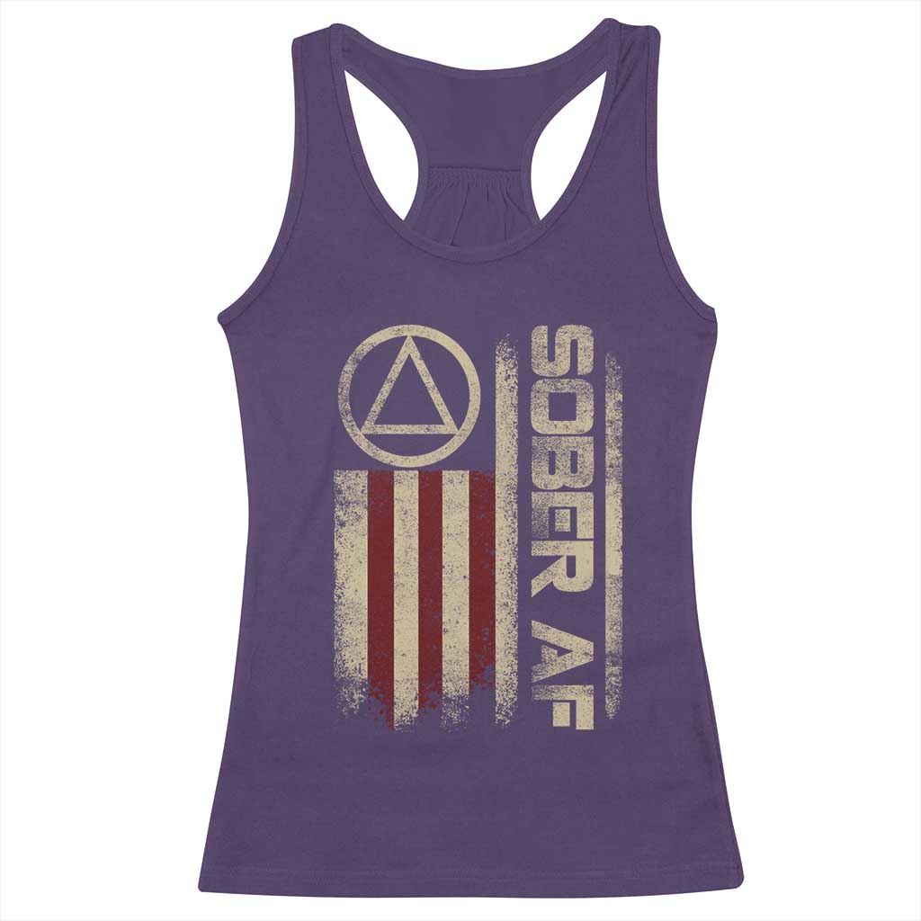 Sober AF Racerback Tank Top Alcoholism Addiction Recovery Rehabilitation Vintage American Flag