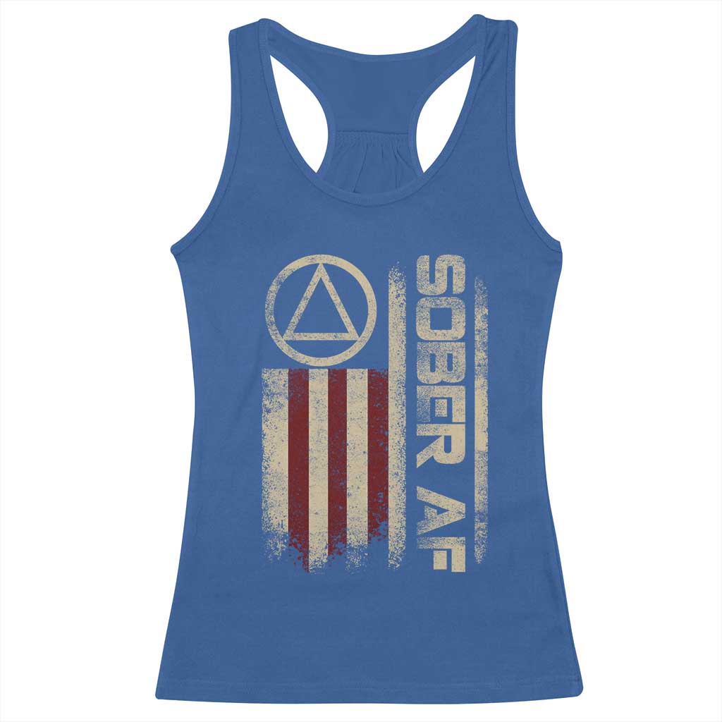 Sober AF Racerback Tank Top Alcoholism Addiction Recovery Rehabilitation Vintage American Flag