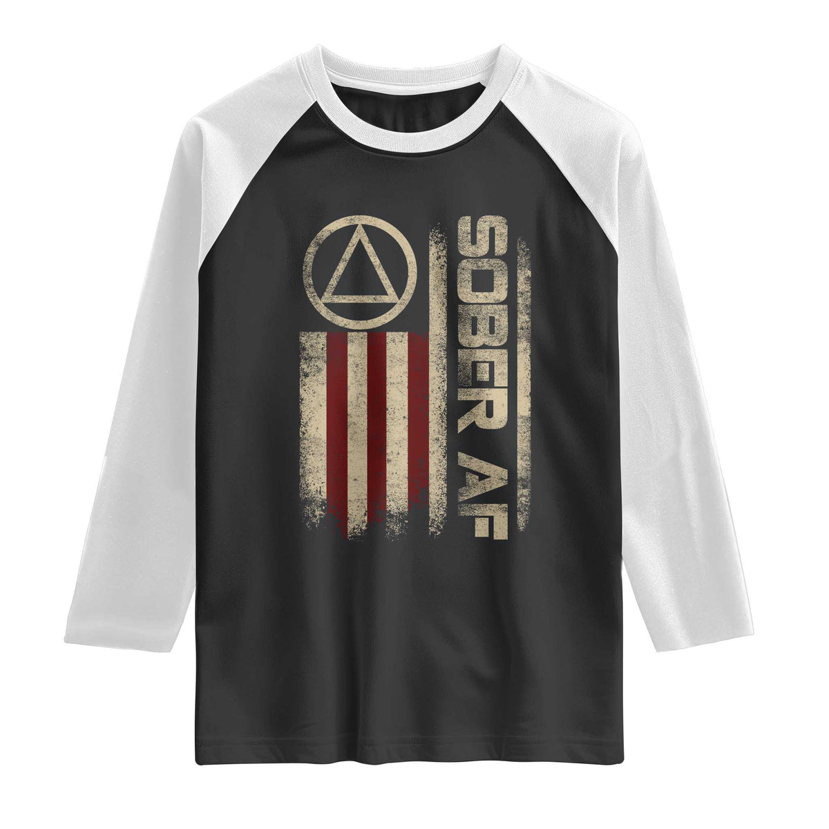 Sober AF Raglan Shirt Alcoholism Addiction Recovery Rehabilitation Vintage American Flag