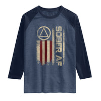 Sober AF Raglan Shirt Alcoholism Addiction Recovery Rehabilitation Vintage American Flag