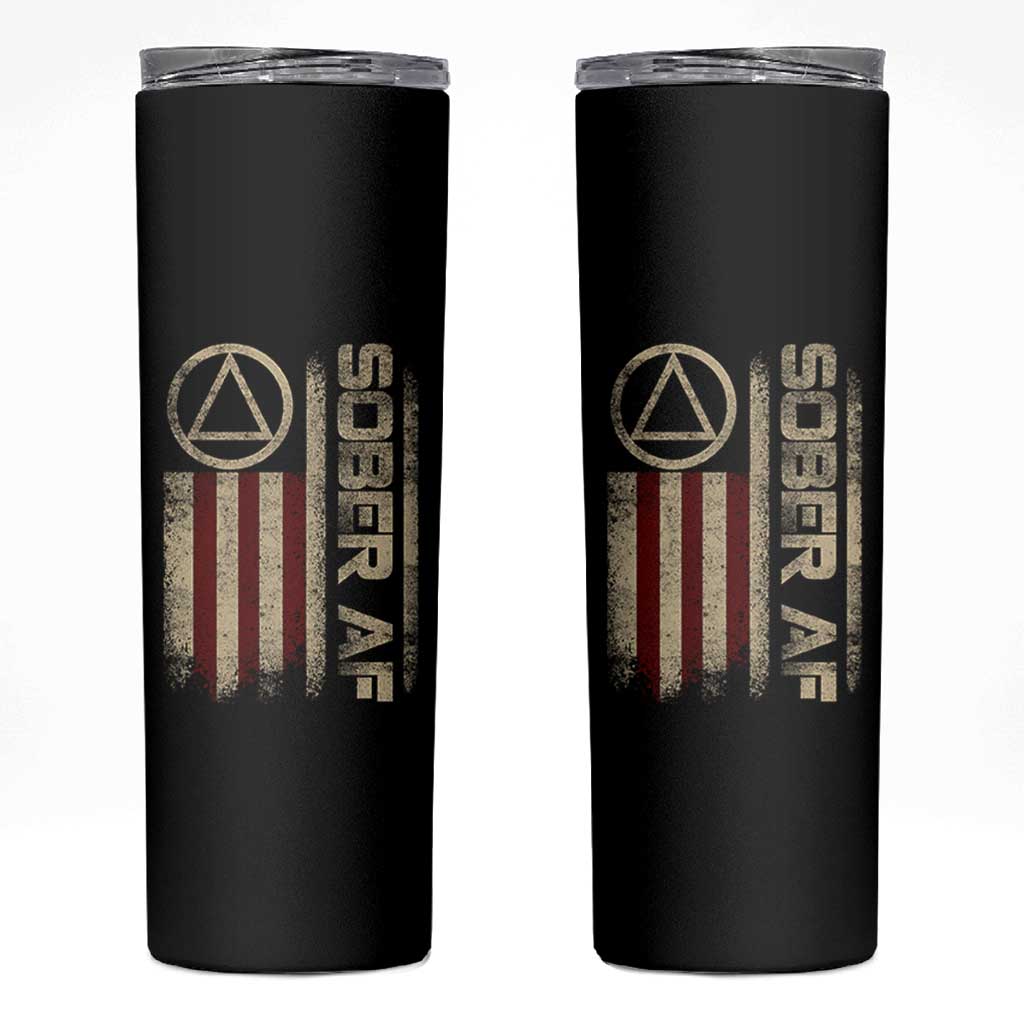 Sober AF Skinny Tumbler Alcoholism Addiction Recovery Rehabilitation Vintage American Flag