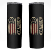 Sober AF Skinny Tumbler Alcoholism Addiction Recovery Rehabilitation Vintage American Flag
