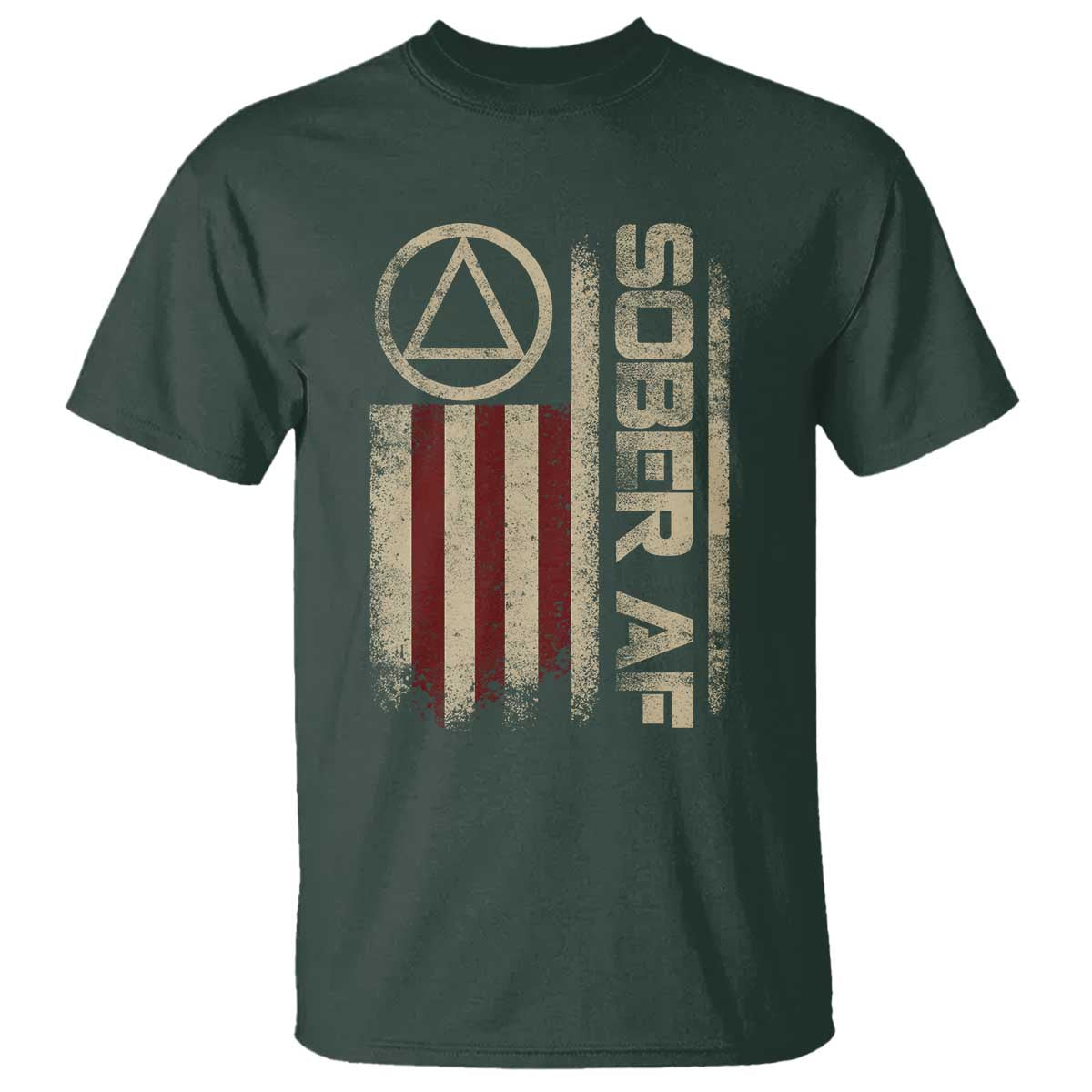 Sober AF T Shirt Alcoholism Addiction Recovery Rehabilitation Vintage American Flag