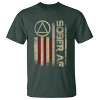 Sober AF T Shirt Alcoholism Addiction Recovery Rehabilitation Vintage American Flag