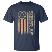 Sober AF T Shirt Alcoholism Addiction Recovery Rehabilitation Vintage American Flag