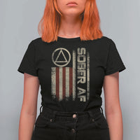 Sober AF T Shirt For Women Alcoholism Addiction Recovery Rehabilitation Vintage American Flag