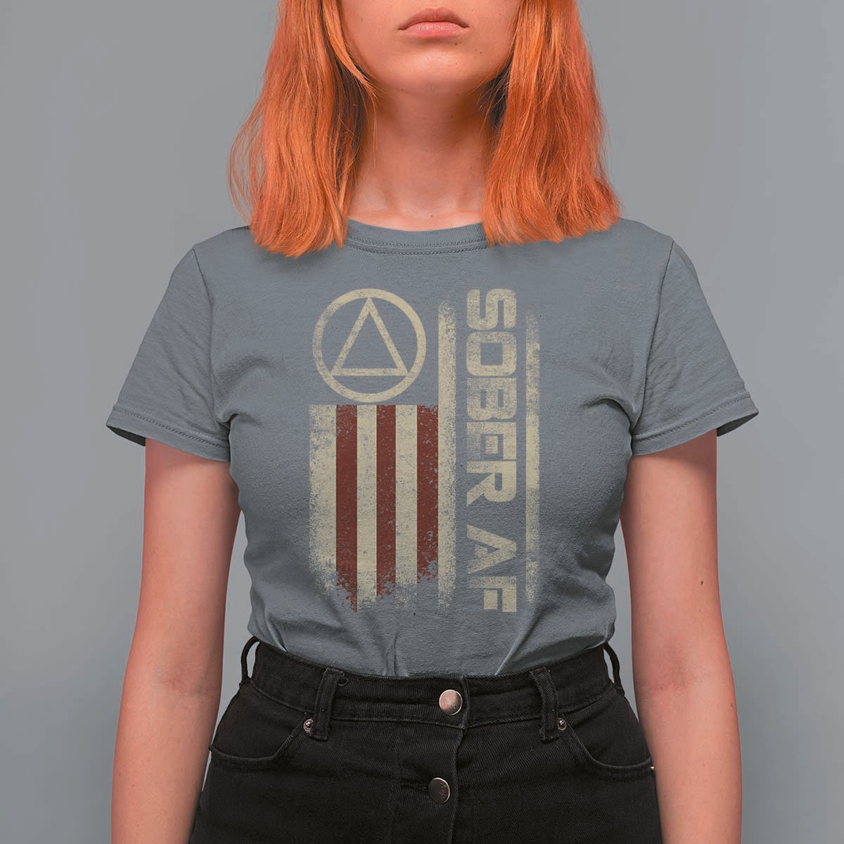 Sober AF T Shirt For Women Alcoholism Addiction Recovery Rehabilitation Vintage American Flag