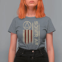 Sober AF T Shirt For Women Alcoholism Addiction Recovery Rehabilitation Vintage American Flag