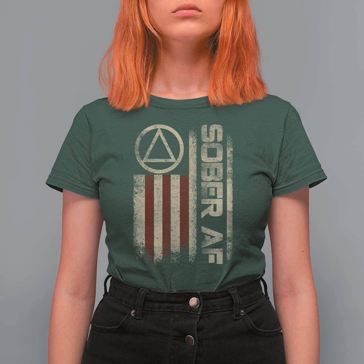 Sober AF T Shirt For Women Alcoholism Addiction Recovery Rehabilitation Vintage American Flag