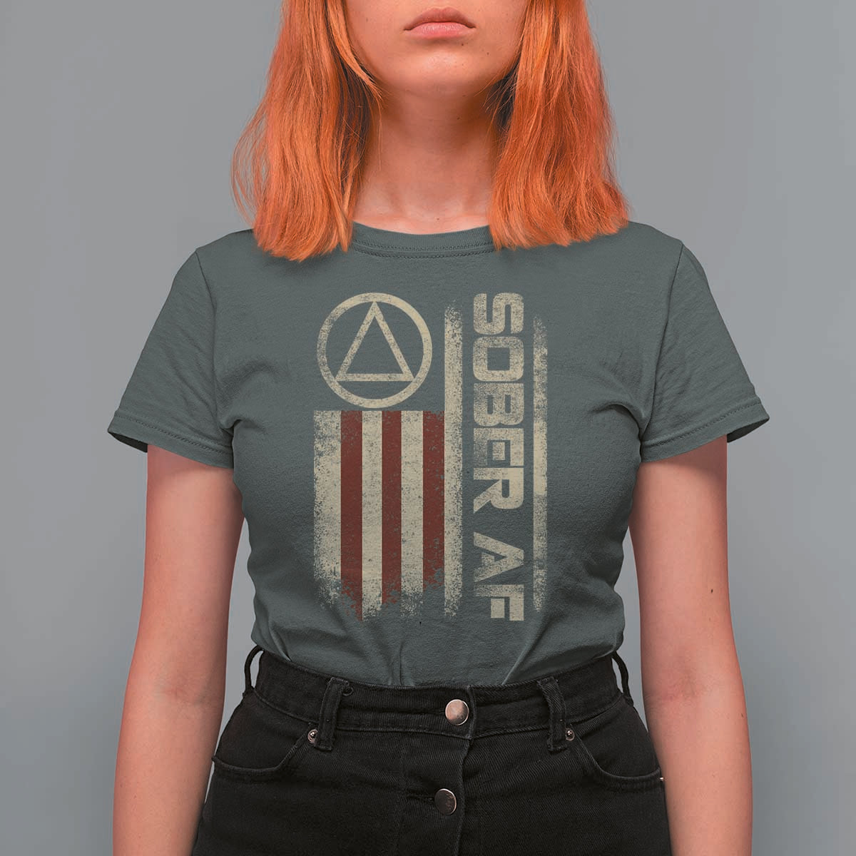 Sober AF T Shirt For Women Alcoholism Addiction Recovery Rehabilitation Vintage American Flag