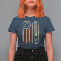 Sober AF T Shirt For Women Alcoholism Addiction Recovery Rehabilitation Vintage American Flag