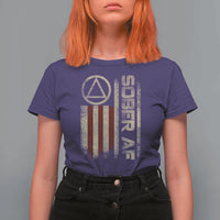 Sober AF T Shirt For Women Alcoholism Addiction Recovery Rehabilitation Vintage American Flag