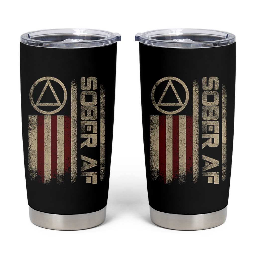 Sober AF Tumbler Cup Alcoholism Addiction Recovery Rehabilitation Vintage American Flag