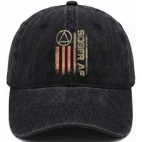 Sober AF Washed Cotton Baseball Cap Alcoholism Addiction Recovery Rehabilitation Vintage American Flag