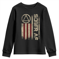Sober AF Youth Sweatshirt Alcoholism Addiction Recovery Rehabilitation Vintage American Flag