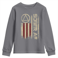 Sober AF Youth Sweatshirt Alcoholism Addiction Recovery Rehabilitation Vintage American Flag