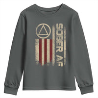 Sober AF Youth Sweatshirt Alcoholism Addiction Recovery Rehabilitation Vintage American Flag