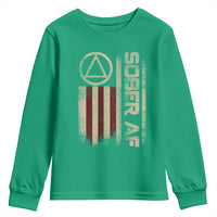 Sober AF Youth Sweatshirt Alcoholism Addiction Recovery Rehabilitation Vintage American Flag