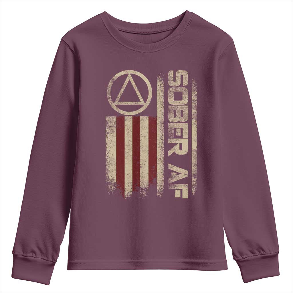 Sober AF Youth Sweatshirt Alcoholism Addiction Recovery Rehabilitation Vintage American Flag