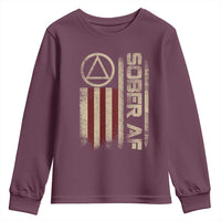 Sober AF Youth Sweatshirt Alcoholism Addiction Recovery Rehabilitation Vintage American Flag