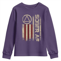Sober AF Youth Sweatshirt Alcoholism Addiction Recovery Rehabilitation Vintage American Flag