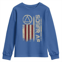 Sober AF Youth Sweatshirt Alcoholism Addiction Recovery Rehabilitation Vintage American Flag