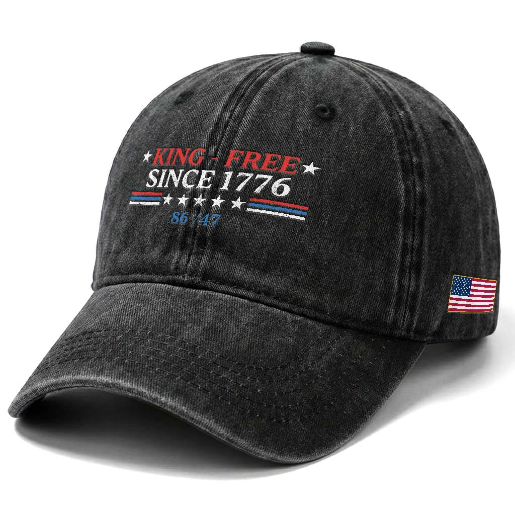Funny King Free Since 1776 8647 Washed Cotton Baseball Cap