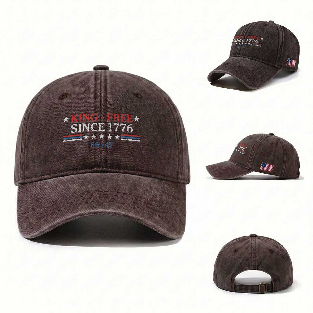 Funny King Free Since 1776 8647 Washed Cotton Baseball Cap