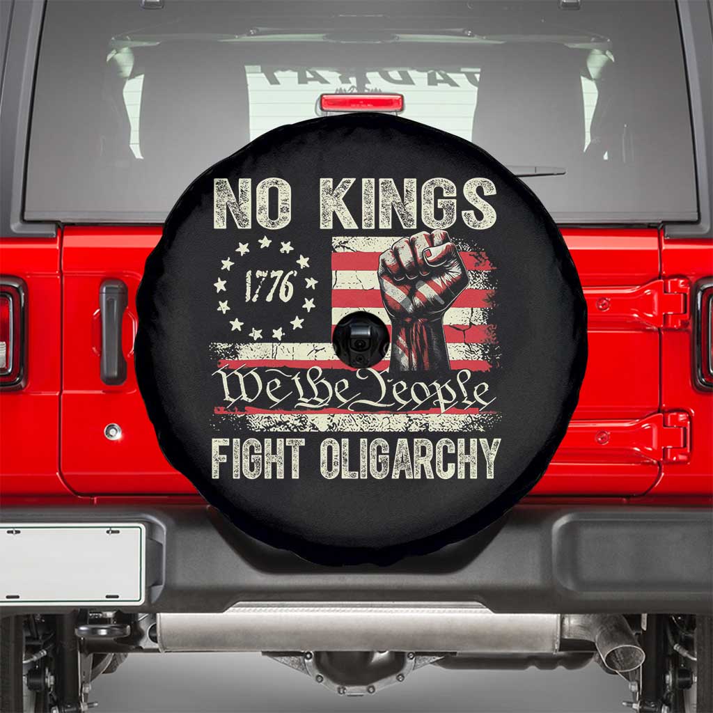 Funny No Kings Fight Oligarchy Spare Tire Cover Betsy Ross Flag Hand Fist - Wonder Print Shop
