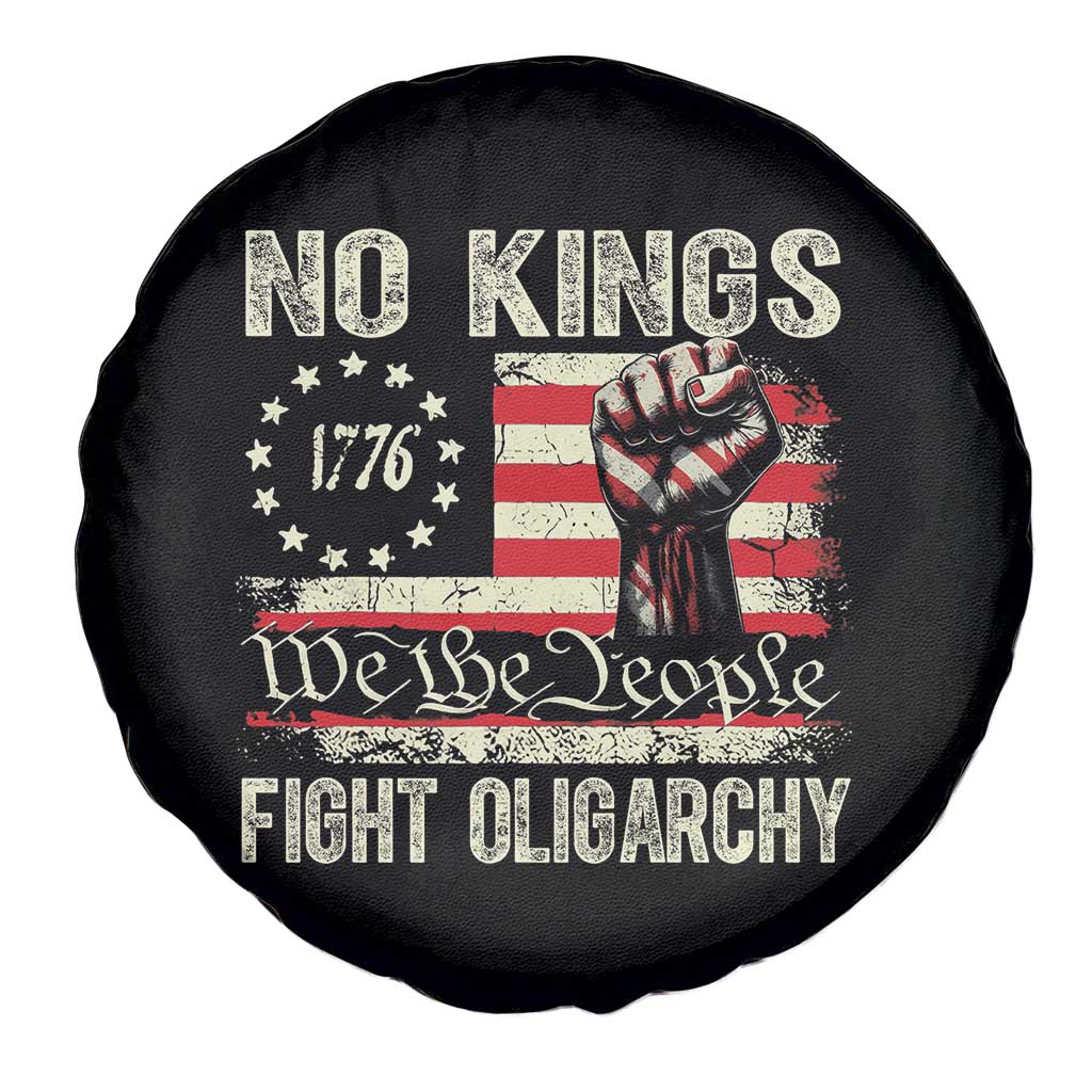 Funny No Kings Fight Oligarchy Spare Tire Cover Betsy Ross Flag Hand Fist - Wonder Print Shop