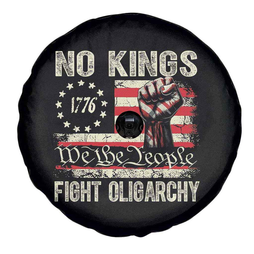 Funny No Kings Fight Oligarchy Spare Tire Cover Betsy Ross Flag Hand Fist - Wonder Print Shop