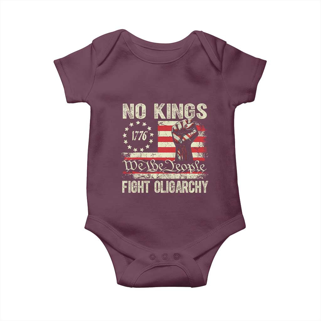 Funny No Kings Fight Oligarchy Baby Onesie Betsy Ross Flag Hand Fist - Wonder Print Shop