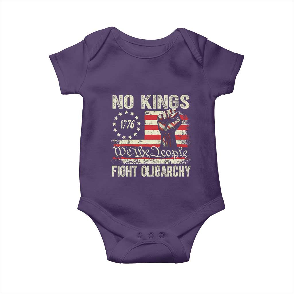 Funny No Kings Fight Oligarchy Baby Onesie Betsy Ross Flag Hand Fist - Wonder Print Shop