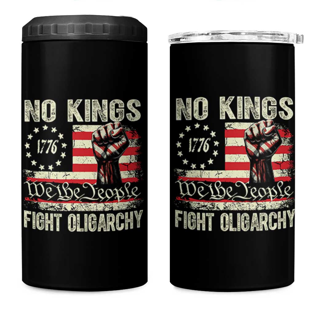 Funny No Kings Fight Oligarchy 4 in 1 Can Cooler Tumbler Betsy Ross Flag Hand Fist - Wonder Print Shop